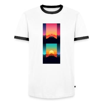 Gebirgslandschaft Geometrische Kunst - Männer Kontrast-T-Shirt - Weiß/Schwarz - Vorne - AI Model Female 172 light (172cm) & AI Model Male 178 dark (178cm)