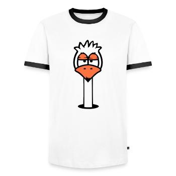 Bird Ground Hole Annoyed Tired Angry Frustrated - Men's Ringer Shirt - white/black - Front - AI Model Female 172 light (172cm) & AI Model Male 178 dark (178cm)