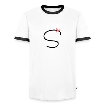 Letter S Butterfly Letter - Men's Ringer Shirt - white/black - Front - AI Model Female 172 light (172cm) & AI Model Male 178 dark (178cm)
