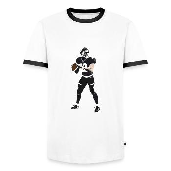 American Football - Sports Sticker - Men's Ringer Shirt - white/black - Front - AI Model Female 172 light (172cm) & AI Model Male 178 dark (178cm)