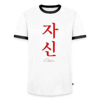 Coréen - T-shirt contrasté Homme - blanc/noir - Devant - AI Model Female 172 light (172cm) & AI Model Male 178 dark (178cm)