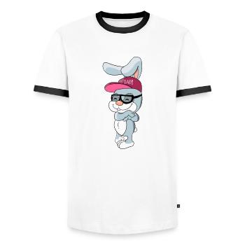 Lapin cool avec capuchon et lunettes - T-shirt contrasté Homme - blanc/noir - Devant - AI Model Female 172 light (172cm) & AI Model Male 178 dark (178cm)