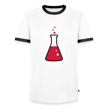 Laboratory flask, science, chemistry (2 colors) - Men's Ringer Shirt - white/black - Front - AI Model Female 172 light (172cm) & AI Model Male 178 dark (178cm)