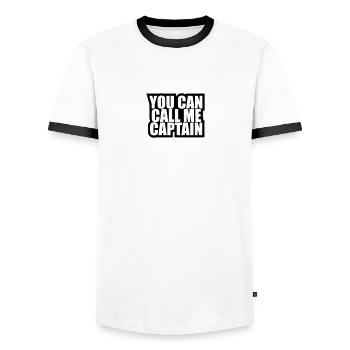 You can call me Captain - Männer Kontrast-T-Shirt - Weiß/Schwarz - Vorne - AI Model Female 172 light (172cm) & AI Model Male 178 dark (178cm)