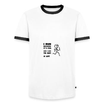 Courir pour manger - T-shirt contrasté Homme - blanc/noir - Devant - AI Model Female 172 light (172cm) & AI Model Male 178 dark (178cm)