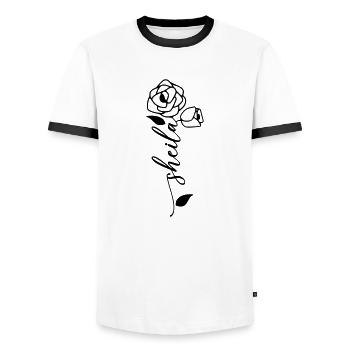 Sheila Nom Prénom Nom Fleur - T-shirt contrasté Homme - blanc/noir - Devant - AI Model Female 172 light (172cm) & AI Model Male 178 dark (178cm)