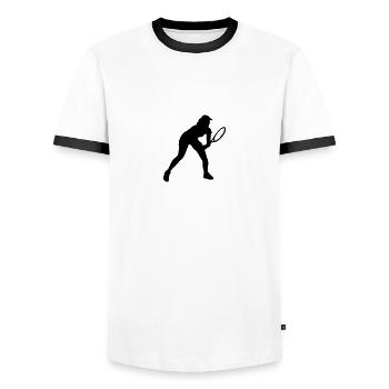 tennis_female_1c - Men's Ringer Shirt - white/black - Front - AI Model Female 172 light (172cm) & AI Model Male 178 dark (178cm)