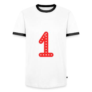 1. 1 YEAR. 1ST ANNIVERSARY. BIRTHDAY 1 YEAR - Men's Ringer Shirt - white/black - Front - AI Model Female 172 light (172cm) & AI Model Male 178 dark (178cm)