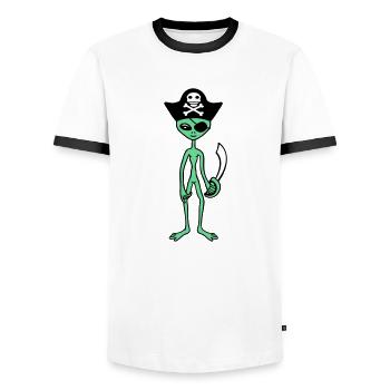 Alien Pirate Capitaine Casquette Drôle Alien - T-shirt contrasté Homme - blanc/noir - Devant - AI Model Female 172 light (172cm) & AI Model Male 178 dark (178cm)