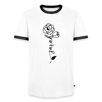 Sarah Nom Prénom Nom Fleur - T-shirt contrasté Homme - blanc/noir - Devant - AI Model Female 172 light (172cm) & AI Model Male 178 dark (178cm)