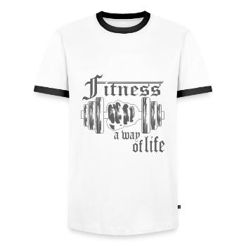 Fitness Gym Bodybuilding Workout Outfit Sportswear - Men's Ringer Shirt - white/black - Front - AI Model Female 172 light (172cm) & AI Model Male 178 dark (178cm)