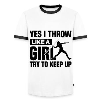 Lancer du javelot - T-shirt contrasté Homme - blanc/noir - Devant - AI Model Female 172 light (172cm) & AI Model Male 178 dark (178cm)