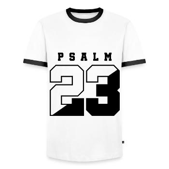 Bible Pslam 23 - Men's Ringer Shirt - white/black - Front - AI Model Female 172 light (172cm) & AI Model Male 178 dark (178cm)