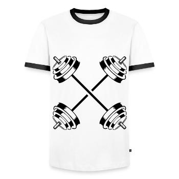 dumbbell icon weights symbol barbell - Men's Ringer Shirt - white/black - Front - AI Model Female 172 light (172cm) & AI Model Male 178 dark (178cm)