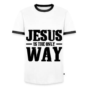 Jesus Christus Glaube - Männer Kontrast-T-Shirt - Weiß/Schwarz - Vorne - AI Model Female 172 light (172cm) & AI Model Male 178 dark (178cm)