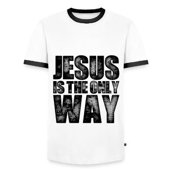 Jesus Christus Glaube - Männer Kontrast-T-Shirt - Weiß/Schwarz - Vorne - AI Model Female 172 light (172cm) & AI Model Male 178 dark (178cm)