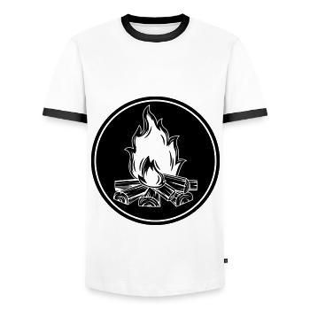 campfire flame symbol fire - Men's Ringer Shirt - white/black - Front - AI Model Female 172 light (172cm) & AI Model Male 178 dark (178cm)