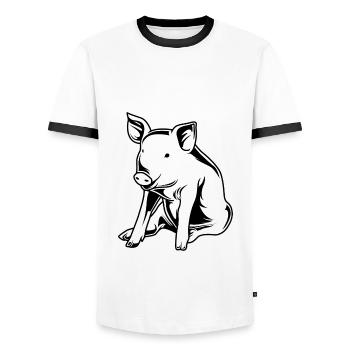 Pig sow boar silhouette - Men's Ringer Shirt - white/black - Front - AI Model Female 172 light (172cm) & AI Model Male 178 dark (178cm)
