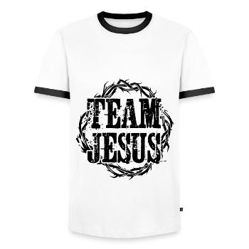 team jesus couronne d’épines - T-shirt contrasté Homme - blanc/noir - Devant - AI Model Female 172 light (172cm) & AI Model Male 178 dark (178cm)