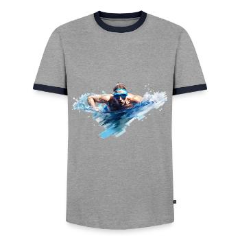 Swimming is a popular sport - Men's Ringer Shirt - grey/navy  - Front - AI Model Female 172 light (172cm) & AI Model Male 178 light (178cm)