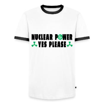 Nuclear Power Yes Please - Men's Ringer Shirt - white/black - Front - AI Model Female 172 light (172cm) & AI Model Male 178 dark (178cm)