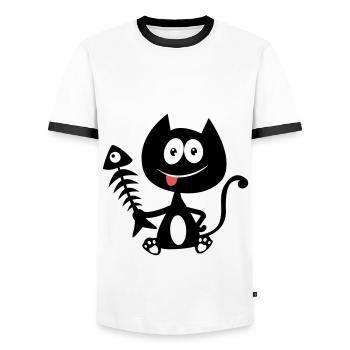 Chat gourmand, mangeur de poisson ! Humour de chat - T-shirt contrasté Homme - blanc/noir - Devant - AI Model Female 172 light (172cm) & AI Model Male 178 dark (178cm)