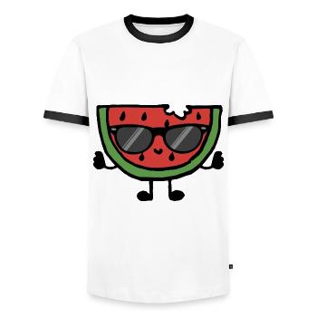 Melon pastèque avec lunettes de soleil Pièce bébé - T-shirt contrasté Homme - blanc/noir - Devant - AI Model Female 172 light (172cm) & AI Model Male 178 dark (178cm)