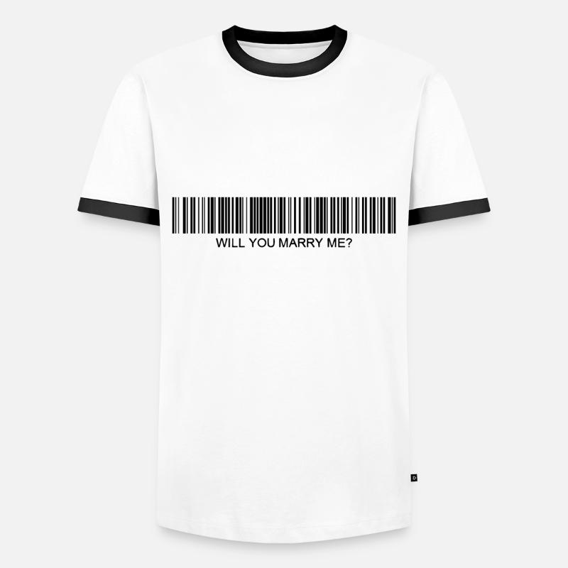 Heiratest du mich Strichcode - Männer Kontrast-T-Shirt - Weiß/Schwarz