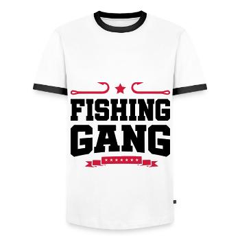 fishing gear - Men's Ringer Shirt - white/black - Front - AI Model Female 172 light (172cm) & AI Model Male 178 dark (178cm)