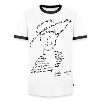 calligramme - Lou au chapeau - T-shirt contrasté Homme - blanc/noir - Devant - AI Model Female 172 light (172cm) & AI Model Male 178 dark (178cm)