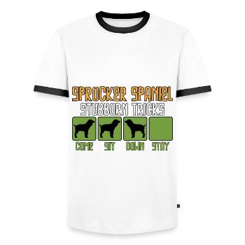 Sprocker Spaniel Tricks Lustige Sprüche Witzig - Männer Kontrast-T-Shirt - Weiß/Schwarz - Vorne - AI Model Female 172 light (172cm) & AI Model Male 178 dark (178cm)