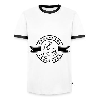 muskeln arm bizeps logo - Männer Kontrast-T-Shirt - Weiß/Schwarz - Vorne - AI Model Female 172 light (172cm) & AI Model Male 178 dark (178cm)