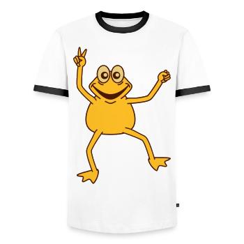 Happy Frog Peace Victory Hand Signal Cool - Men's Ringer Shirt - white/black - Front - AI Model Female 172 light (172cm) & AI Model Male 178 dark (178cm)