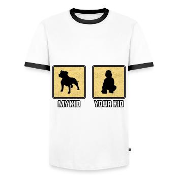 Votre enfant mon enfant - T-shirt contrasté Homme - blanc/noir - Devant - AI Model Female 172 light (172cm) & AI Model Male 178 dark (178cm)