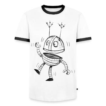 Roboter / Rund - Männer Kontrast-T-Shirt - Weiß/Schwarz - Vorne - AI Model Female 172 light (172cm) & AI Model Male 178 dark (178cm)