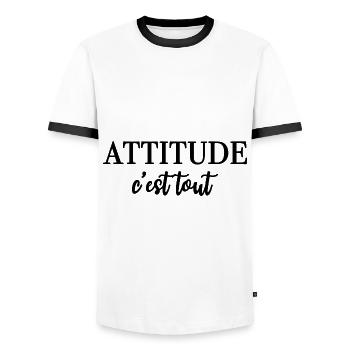 ATTITUDE c'est tout - Men's Ringer Shirt - white/black - Front - AI Model Female 172 light (172cm) & AI Model Male 178 dark (178cm)