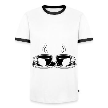 coffee cup icon - Men's Ringer Shirt - white/black - Front - AI Model Female 172 light (172cm) & AI Model Male 178 dark (178cm)