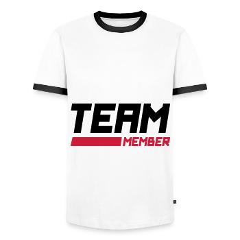 team member - Men's Ringer Shirt - white/black - Front - AI Model Female 172 light (172cm) & AI Model Male 178 dark (178cm)
