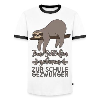 Zum Schlafen geboren Zur Schule gezwungen - Männer Kontrast-T-Shirt - Weiß/Schwarz - Vorne - AI Model Female 172 light (172cm) & AI Model Male 178 dark (178cm)