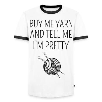 Crocheting Crochet Knitting Crocheter Funny - Men's Ringer Shirt - white/black - Front - AI Model Female 172 light (172cm) & AI Model Male 178 dark (178cm)
