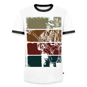 Guitariste de Blues Vintage - T-shirt contrasté Homme - blanc/noir - Devant - AI Model Female 172 light (172cm) & AI Model Male 178 dark (178cm)