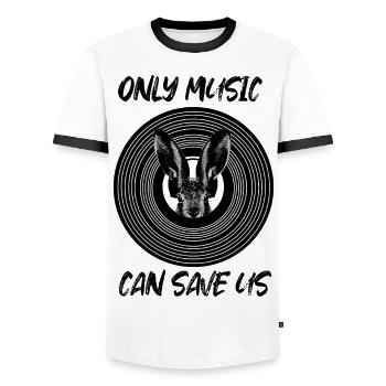 Only Music can save us - Men's Ringer Shirt - white/black - Front - AI Model Female 172 light (172cm) & AI Model Male 178 dark (178cm)