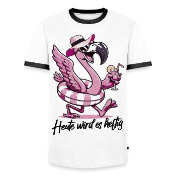 Flamingo Partykostüm Mädelsabend es eskaliert - Männer Kontrast-T-Shirt - Weiß/Schwarz - Vorne - AI Model Female 172 light (172cm) & AI Model Male 178 dark (178cm)