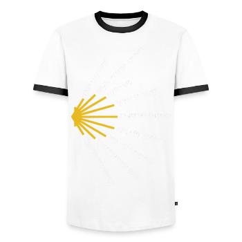 Le Chemin de Saint-Jacques-de-Compostelle compte de nombreuses langues - Chemin - Pèlerinage - T-shirt contrasté Homme - blanc/noir - Devant - AI Model Female 172 light (172cm) & AI Model Male 178 dark (178cm)