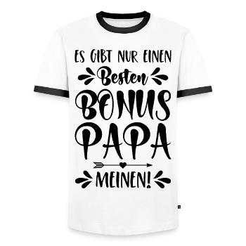 Es gibt nur einen besten Bonus Papa - Meinen! - Männer Kontrast-T-Shirt - Weiß/Schwarz - Vorne - AI Model Female 172 light (172cm) & AI Model Male 178 dark (178cm)