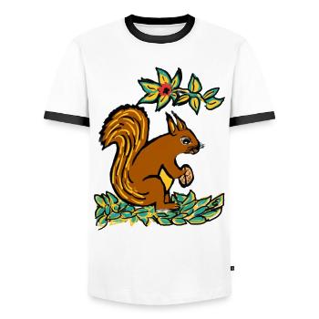 EC Squirrel I Animal I Holiday I Gift - Men's Ringer Shirt - white/black - Front - AI Model Female 172 light (172cm) & AI Model Male 178 dark (178cm)