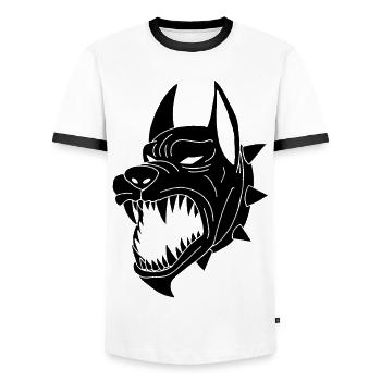 Schwarzer Hund der Unterwelt - Männer Kontrast-T-Shirt - Weiß/Schwarz - Vorne - AI Model Female 172 light (172cm) & AI Model Male 178 dark (178cm)