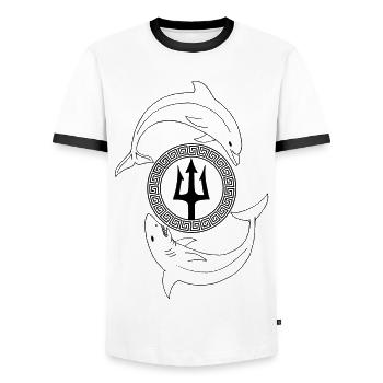 Dolphin and shark (black) - Men's Ringer Shirt - white/black - Front - AI Model Female 172 light (172cm) & AI Model Male 178 dark (178cm)