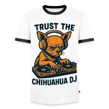 Chihuahua DJ Retro Turntables Headphones Gift - Men's Ringer Shirt - white/black - Front - AI Model Female 172 light (172cm) & AI Model Male 178 dark (178cm)