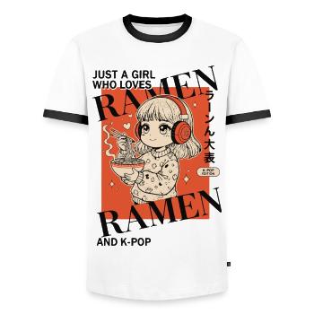 Nur ein Mädchen, das Ramen und K-Pop-Anime auf Koreanisch liebt - Männer Kontrast-T-Shirt - Weiß/Schwarz - Vorne - AI Model Female 172 light (172cm) & AI Model Male 178 dark (178cm)